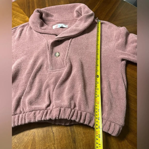 Free People Bino Pullover Mauve Boho 2 Button Collar Textured Knit Oversized XS - Picture 7 of 9